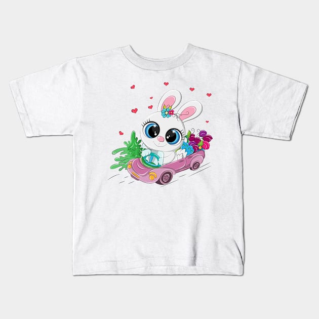 Cute Easter rabbit driving a car. Kids T-Shirt by Eduard Litvinov